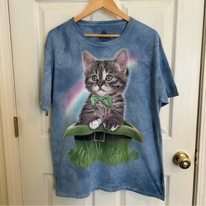 The Mountain St. Patrick’s Day Blue Tie Dye Cat T-Shirt | Adult L